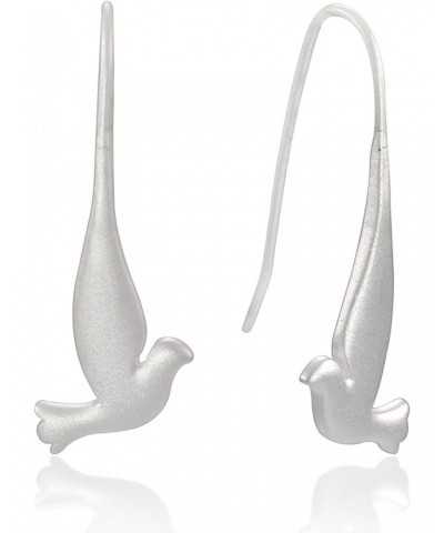 925 Sterling Silver Long Wing Flying Dove Bird Matte Finish Dangle Earrings - Nickel Free $11.19 Earrings