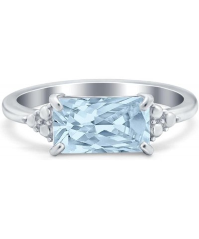 Emerald Cut Sideways Fashion Ring Dainty Band Round Simulated Cubic Zirconia 925 Sterling Silver Simulated Aquamarine CZ $14....