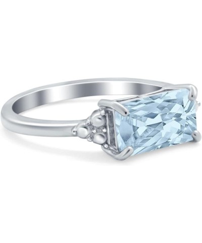 Emerald Cut Sideways Fashion Ring Dainty Band Round Simulated Cubic Zirconia 925 Sterling Silver Simulated Aquamarine CZ $14....