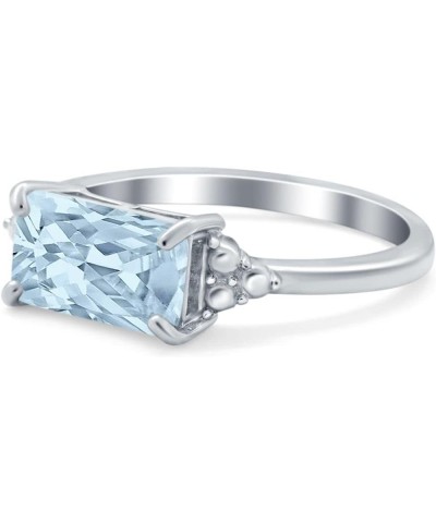 Emerald Cut Sideways Fashion Ring Dainty Band Round Simulated Cubic Zirconia 925 Sterling Silver Simulated Aquamarine CZ $14....