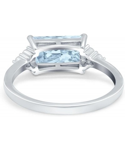 Emerald Cut Sideways Fashion Ring Dainty Band Round Simulated Cubic Zirconia 925 Sterling Silver Simulated Aquamarine CZ $14....