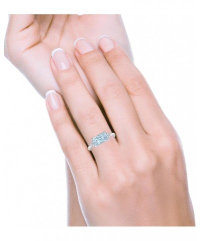 Emerald Cut Sideways Fashion Ring Dainty Band Round Simulated Cubic Zirconia 925 Sterling Silver Simulated Aquamarine CZ $14....