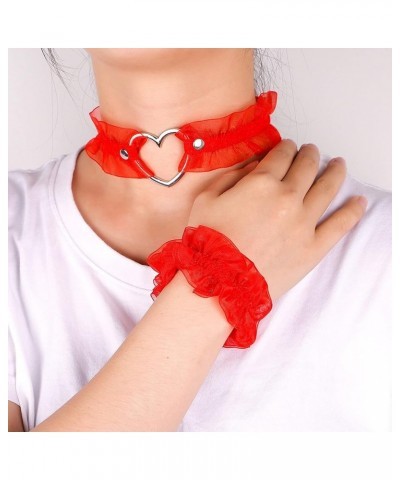 Velvet Gothic Garter for Women Heart Leg Ring with Rivets Elastic Lace Bracelets Choker Set Red $13.10 Bracelets