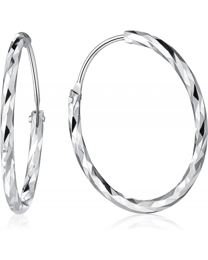 Sterling Silver Hoop Earrings for Women 25 35 45 55 65mm Thin 1.8mm Hypoallergenic Diamond-cut Endless Earring 35mm Silver-2 ...