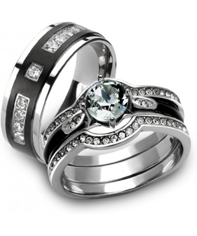 Her and His 4 Piece Silver and Black Stainless Steel and Titanium Wedding Ring Band Set Size Women's 05 Men's 06 $20.50 Sets