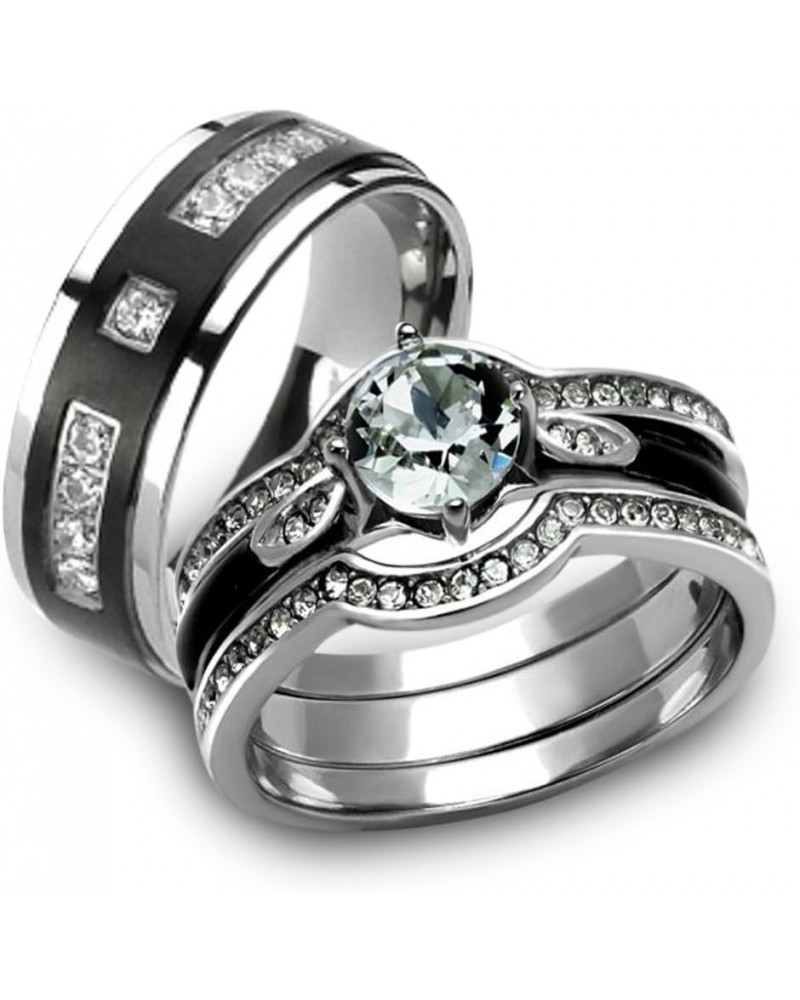 Her and His 4 Piece Silver and Black Stainless Steel and Titanium Wedding Ring Band Set Size Women's 05 Men's 06 $20.50 Sets