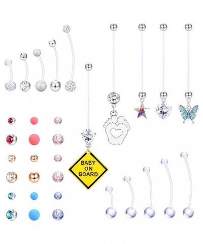 Plastic Pregnancy Belly Button Rings Long Bar Navel Rings for Maternity Sport Pregnant Women Flexible Clear Acrylic Dangle Be...