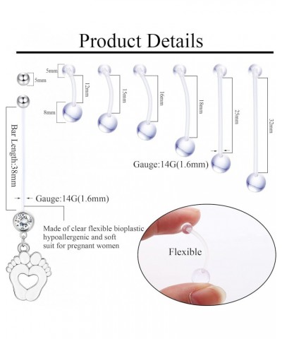 Plastic Pregnancy Belly Button Rings Long Bar Navel Rings for Maternity Sport Pregnant Women Flexible Clear Acrylic Dangle Be...