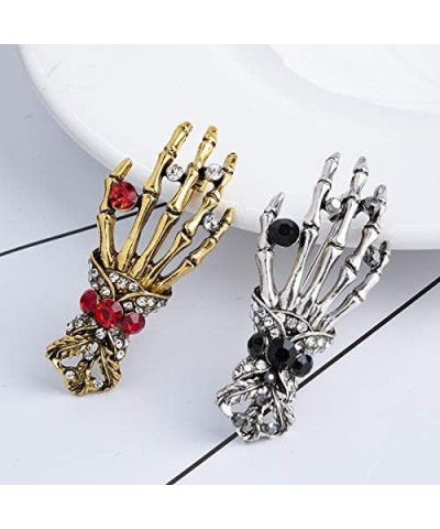 Vintage Skeleton Hand Brooch Pin Gothic Crystal Halloween Skull Brooch for Women Halloween Jewelry Gifts silver $8.69 Brooche...