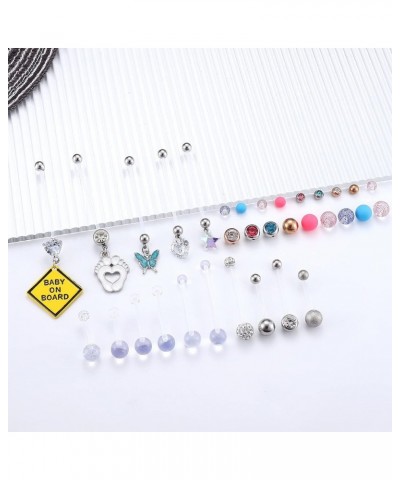 Plastic Pregnancy Belly Button Rings Long Bar Navel Rings for Maternity Sport Pregnant Women Flexible Clear Acrylic Dangle Be...