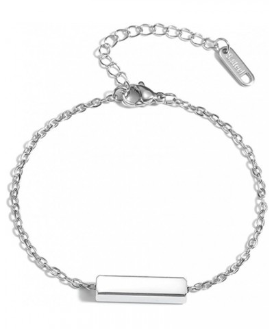 Stainless Steel Cuboid Charm Chain Strand Wedding Party Holiday Bracelet Silver $7.53 Bracelets