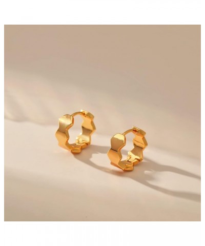 Huggie Hoop Earrings for Women Gold Sleeper 18K Gold Filled Dainty Small Simple Hypoallergenic Jewelry Honeycomb $9.27 Earrings