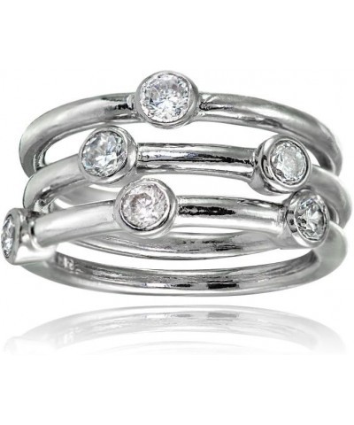 Sterling Silver Cubic Zirconia Set of 3 Stackable Bezel-set Band Rings Sterling Silver $23.84 Rings