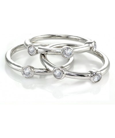 Sterling Silver Cubic Zirconia Set of 3 Stackable Bezel-set Band Rings Sterling Silver $23.84 Rings