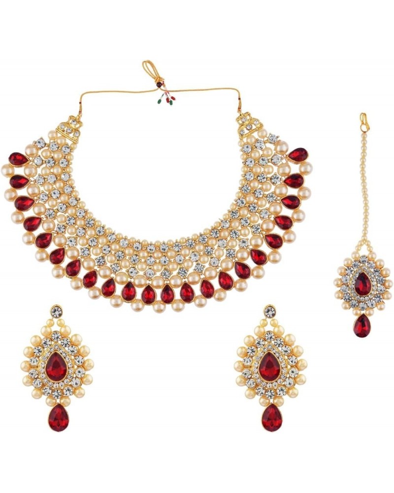 Indian Jewelry Sets for Women CZ Cubic Zirconia Floral Bridal Jewelry Set for Wedding Choker Necklace and Earrings Set Faux P...