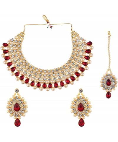 Indian Jewelry Sets for Women CZ Cubic Zirconia Floral Bridal Jewelry Set for Wedding Choker Necklace and Earrings Set Faux P...