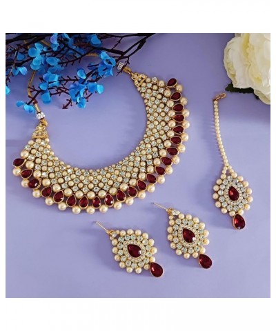 Indian Jewelry Sets for Women CZ Cubic Zirconia Floral Bridal Jewelry Set for Wedding Choker Necklace and Earrings Set Faux P...