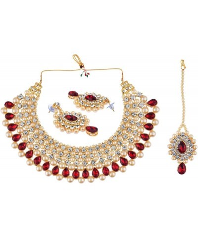 Indian Jewelry Sets for Women CZ Cubic Zirconia Floral Bridal Jewelry Set for Wedding Choker Necklace and Earrings Set Faux P...