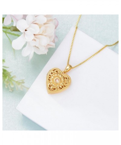 Custom Gold Heart Locket Necklace That Holds 1/2 Pictures, Sterling Silver Sunflower/Rose Engraved Memory Photos Locket Neckl...