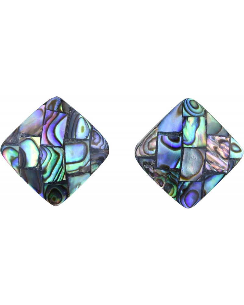 Stylish Square or Rhombus Shaped Mosaic Abalone Shell Stud Earrings | Classic Handmade Jewelry for Women | Handmade Abalone S...