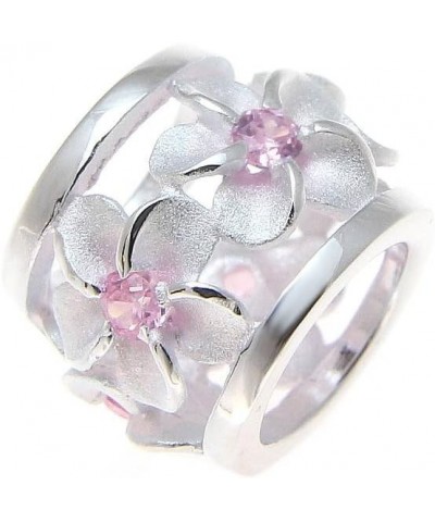 925 Sterling silver Hawaiian plumeria flower barrel slide pendant pink cz 9mm $10.56 Necklaces