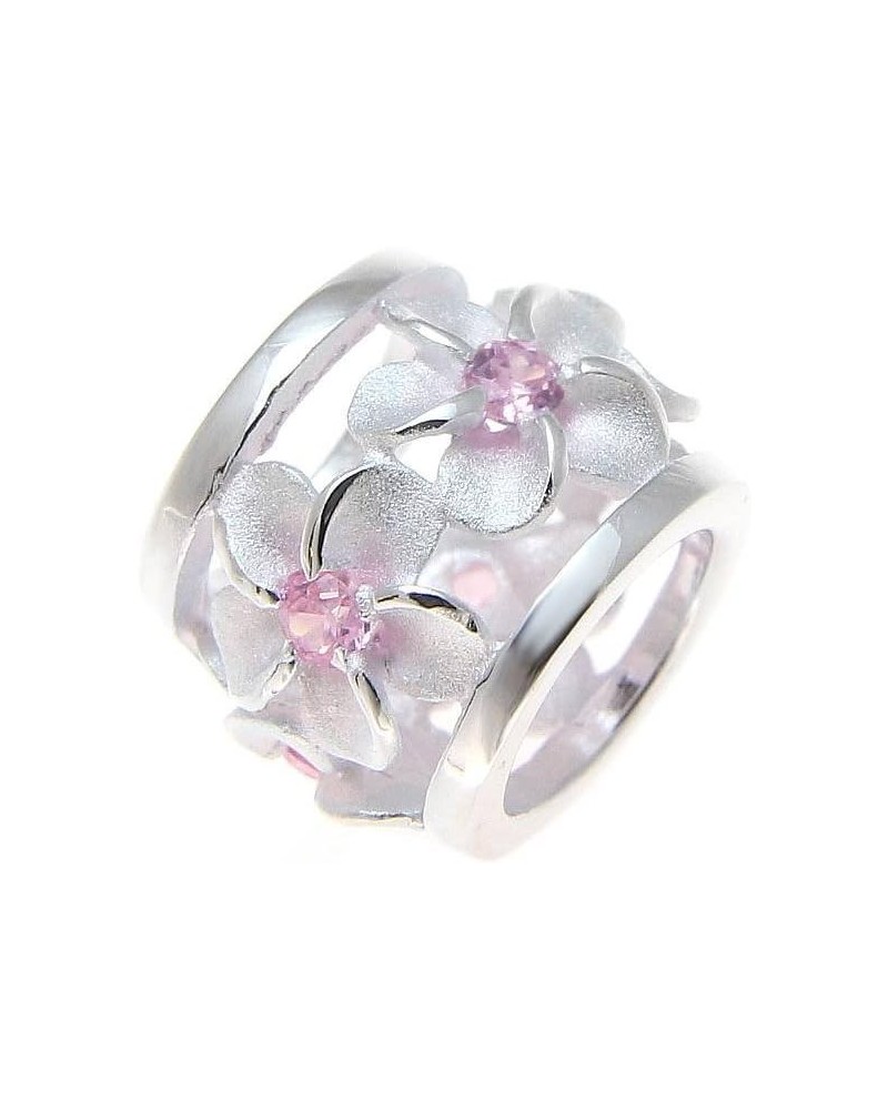 925 Sterling silver Hawaiian plumeria flower barrel slide pendant pink cz 9mm $10.56 Necklaces