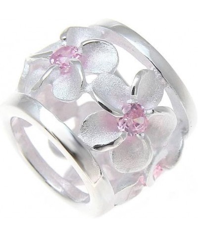 925 Sterling silver Hawaiian plumeria flower barrel slide pendant pink cz 9mm $10.56 Necklaces