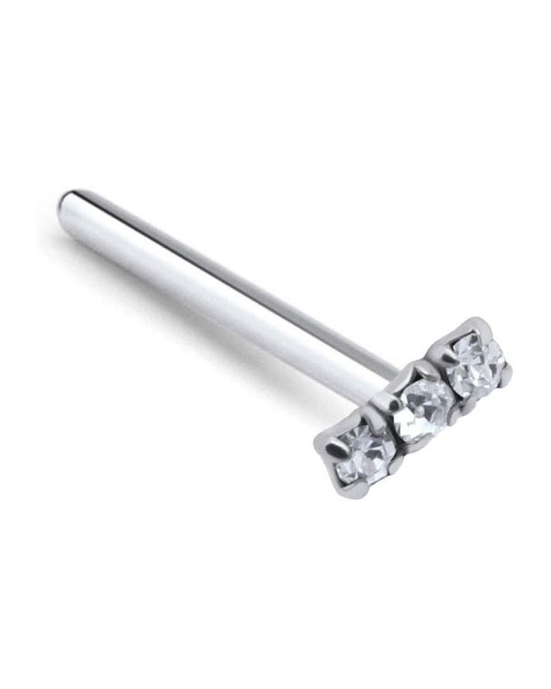 925 Sterling Silver Straight, Lbend, Nose Bone Nose Stud Ring Triple Stone Choose Your Color & Style 22G Silver-Nose Bone $9....