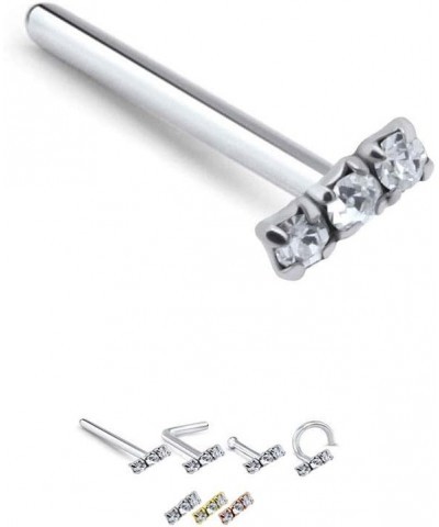 925 Sterling Silver Straight, Lbend, Nose Bone Nose Stud Ring Triple Stone Choose Your Color & Style 22G Silver-Nose Bone $9....