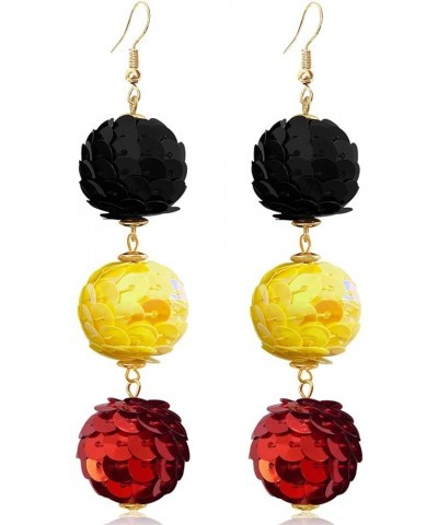 Shiny Multi-Color Sequin Ball with Three Layers of Contrasting Exaggerated Alloy Dangle Drop Earrings Sparkling Disco Dancing...