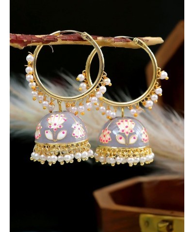 Bollywood Jewellery Traditional Ethnic Bridal Bride Wedding Bridesmaid Meenakari Lotus Bali Indian Chandbali Jhumka Earrings ...