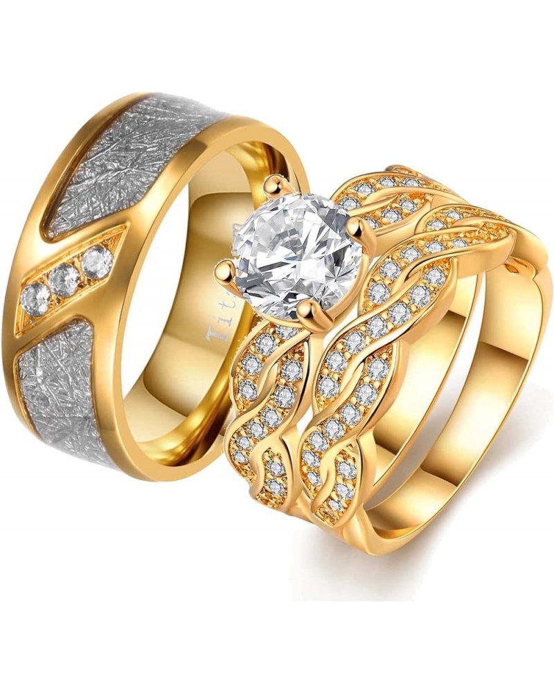 Couple Rings Matching Ring 1.5ct CZ Gold Plated Women Wedding Ring Sets for Him and Her His Her Ring Sets Gold women size8 & ...