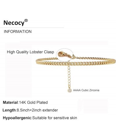 Gold Ankle Bracelets for Women,14K Gold Anklets for Women Waterproof Cuban Link Figaro Chain Gold Anklet for Women Summer Bea...