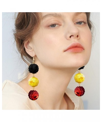 Shiny Multi-Color Sequin Ball with Three Layers of Contrasting Exaggerated Alloy Dangle Drop Earrings Sparkling Disco Dancing...