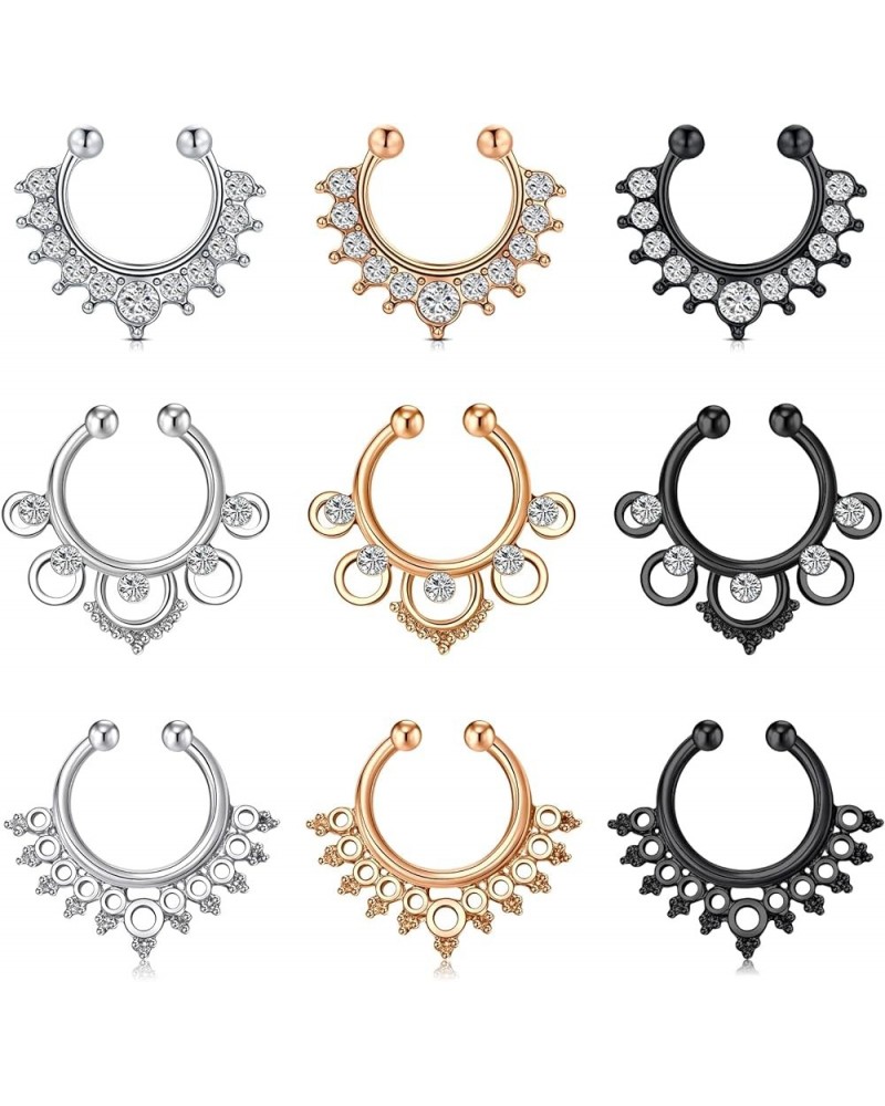 Faux Septum Fake Nose Rings Nose Cuff Nostril Cuffs Non Pierced Clip on Nose Rings Hoop Body Piercing Jewelry for Women Girls...