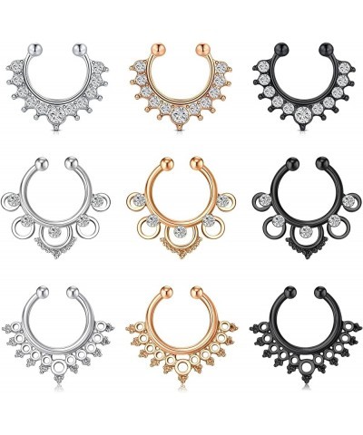 Faux Septum Fake Nose Rings Nose Cuff Nostril Cuffs Non Pierced Clip on Nose Rings Hoop Body Piercing Jewelry for Women Girls...