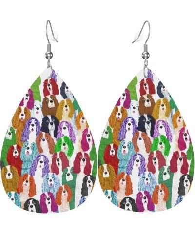 Cute Dog Puppy Cartoon Animals Colorful Print Leather Earrings For Women Lightweight 2 Pairs Faux Leather Earrings Gifts Colo...