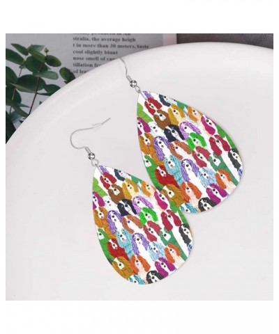 Cute Dog Puppy Cartoon Animals Colorful Print Leather Earrings For Women Lightweight 2 Pairs Faux Leather Earrings Gifts Colo...