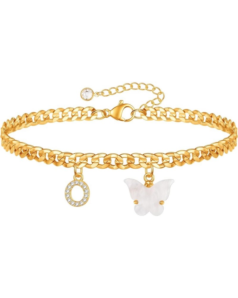 Gold Heart Butterfly Initial Tennis Cuban Ankle Bracelets for Women 14K Gold Plated Initial Charm Gold Anklets for Women Tenn...