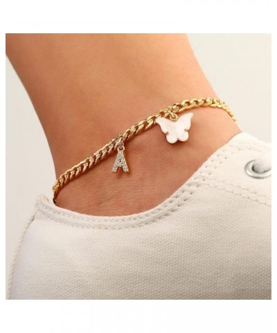 Gold Heart Butterfly Initial Tennis Cuban Ankle Bracelets for Women 14K Gold Plated Initial Charm Gold Anklets for Women Tenn...