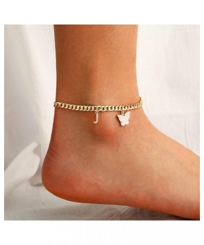 Gold Heart Butterfly Initial Tennis Cuban Ankle Bracelets for Women 14K Gold Plated Initial Charm Gold Anklets for Women Tenn...