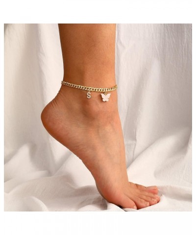 Gold Heart Butterfly Initial Tennis Cuban Ankle Bracelets for Women 14K Gold Plated Initial Charm Gold Anklets for Women Tenn...