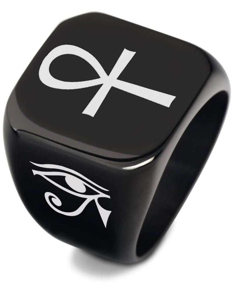 Stylish Egyptian Ankh Cross Eye of Horus Men's Signet Ring - Stainless Steel Egypt Godness Wadjet Anka Protection Finger Ring...