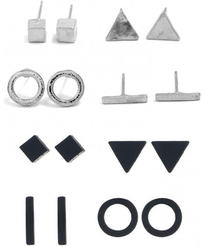 8 Pairs Minimalist Tiny Stud Earrings Set for Women Girl Geometric Bar Round Triangle Square Earring Set $7.33 Earrings