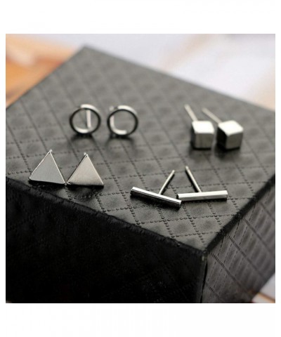 8 Pairs Minimalist Tiny Stud Earrings Set for Women Girl Geometric Bar Round Triangle Square Earring Set $7.33 Earrings