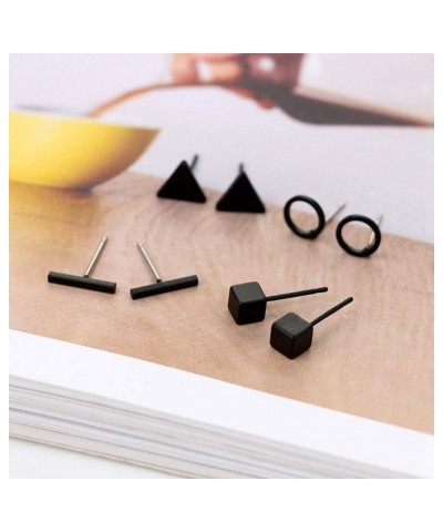 8 Pairs Minimalist Tiny Stud Earrings Set for Women Girl Geometric Bar Round Triangle Square Earring Set $7.33 Earrings