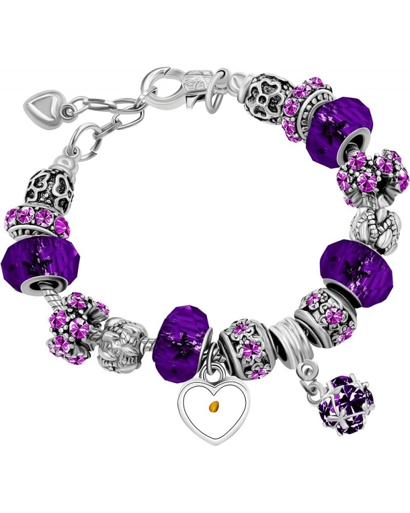 Women's Charms Snake Chain Crystal Murano Glass Beaded Bracelet Adjustable with Heart Mustard Seed Y934-1-Purple $8.85 Bracelets