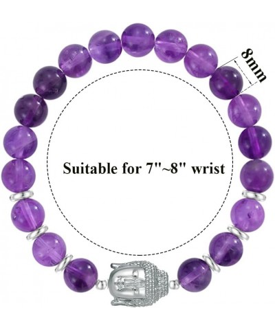 Natural Stone Bead Buddha Bracelet for Women, Buddha Head Charm 8mm (0.31") Healing Crystal Beads Yoga Stretch Bracelets for ...