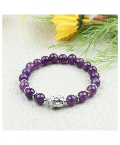 Natural Stone Bead Buddha Bracelet for Women, Buddha Head Charm 8mm (0.31") Healing Crystal Beads Yoga Stretch Bracelets for ...