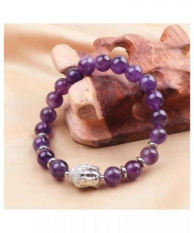 Natural Stone Bead Buddha Bracelet for Women, Buddha Head Charm 8mm (0.31") Healing Crystal Beads Yoga Stretch Bracelets for ...